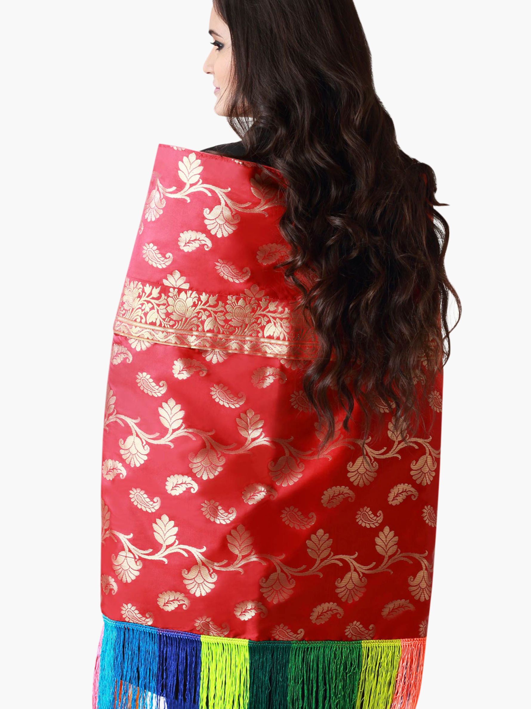 Pure Silk Brocaded Wine n Gold, Ladakhi Capes (Boks)