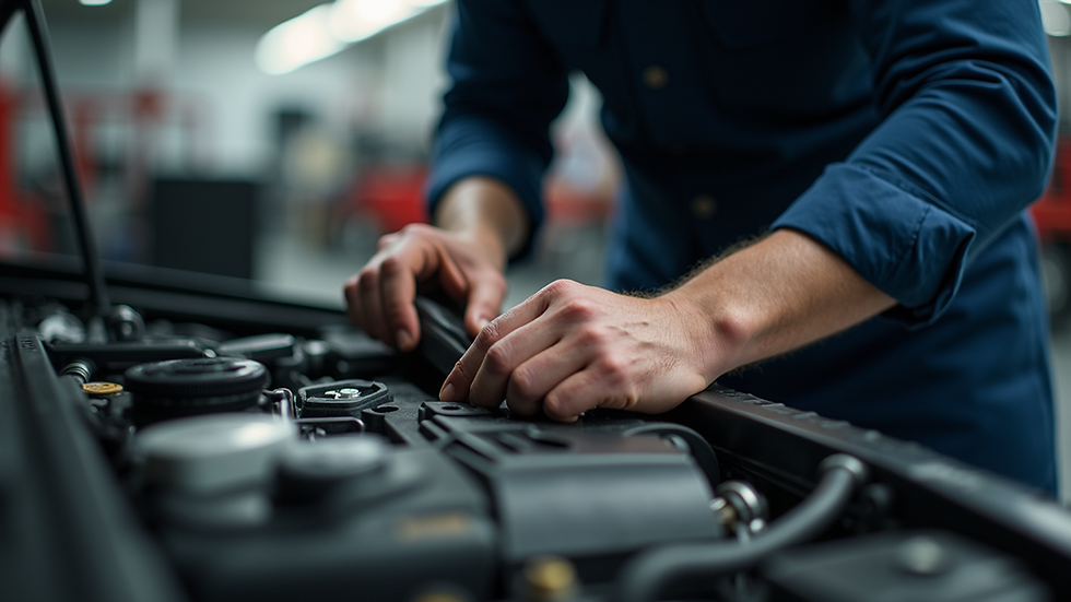 Close-up view of a mechanic working on a car engine