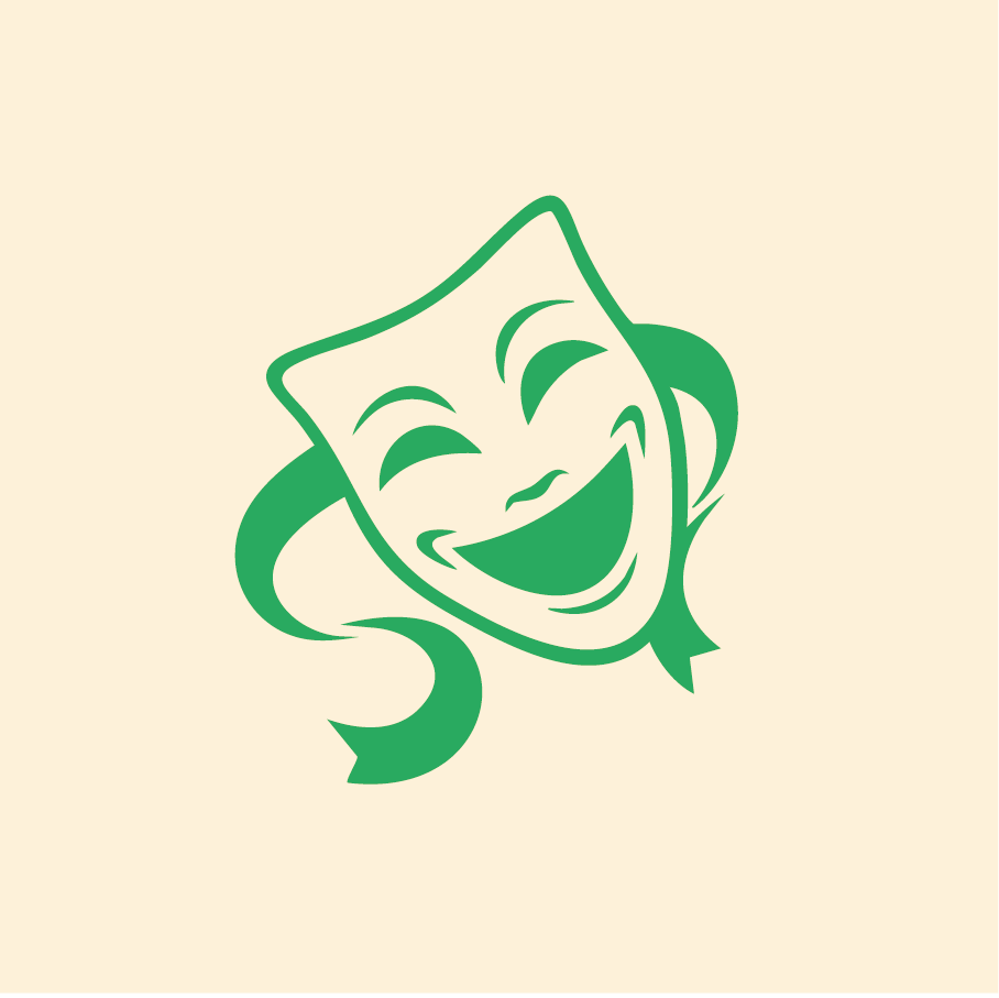 Yeşil gülen tiyatro maskesi logosu