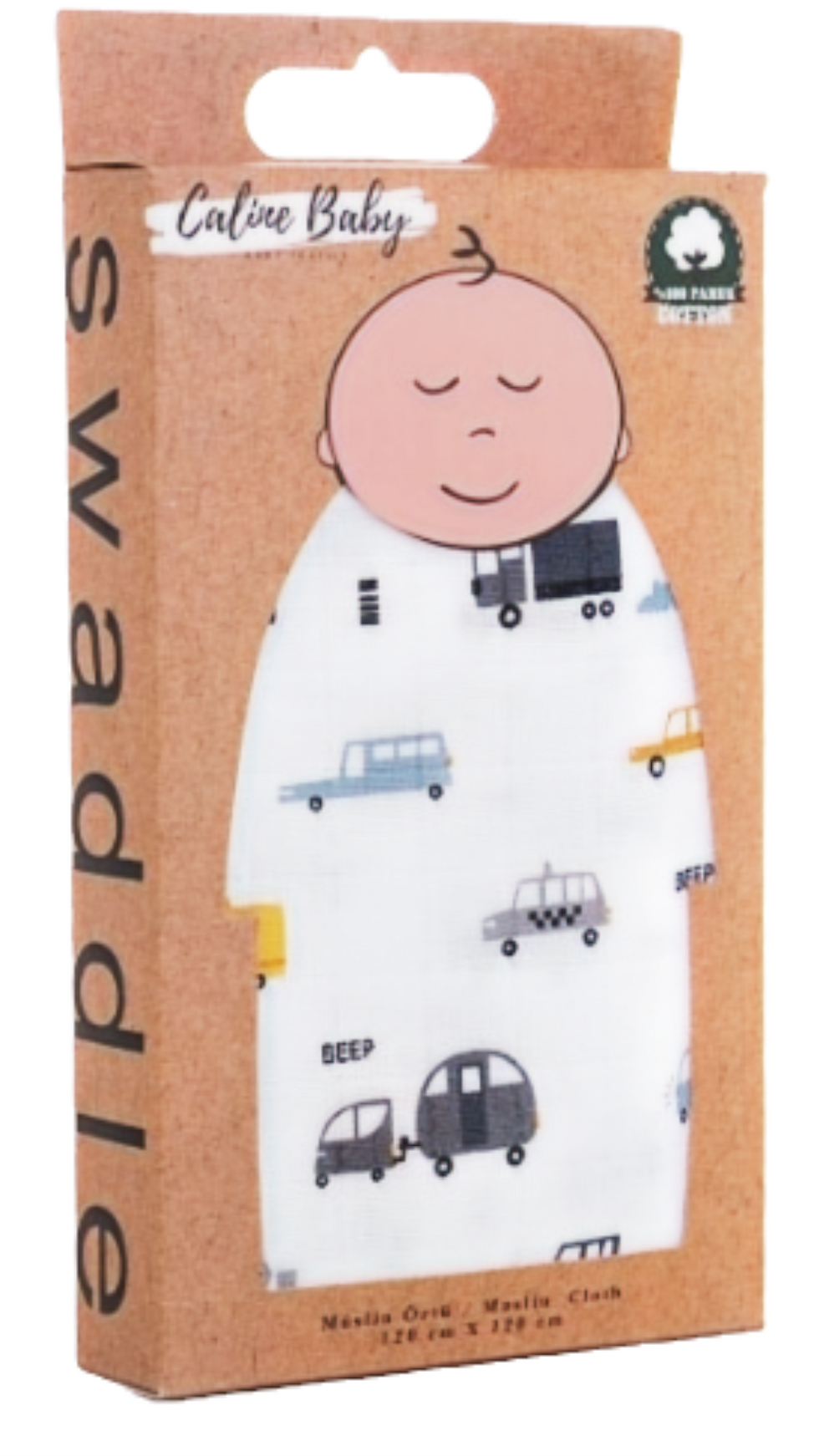 White Colour Swaddles with Patterns-Car-Grey