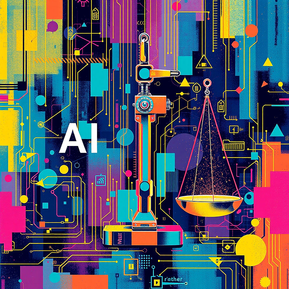 Image of circuitry with the text 'AI' and a weighing scale