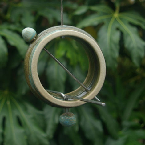 Thumbnail: Stoneware apple or suet bird feeder ring (  Turquoise and Forest)