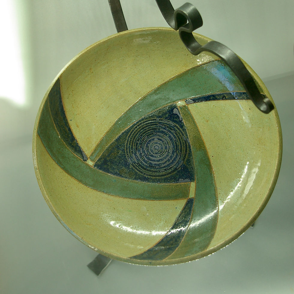 Thumbnail: Stoneware bird bath (lime, cobalt, forest)