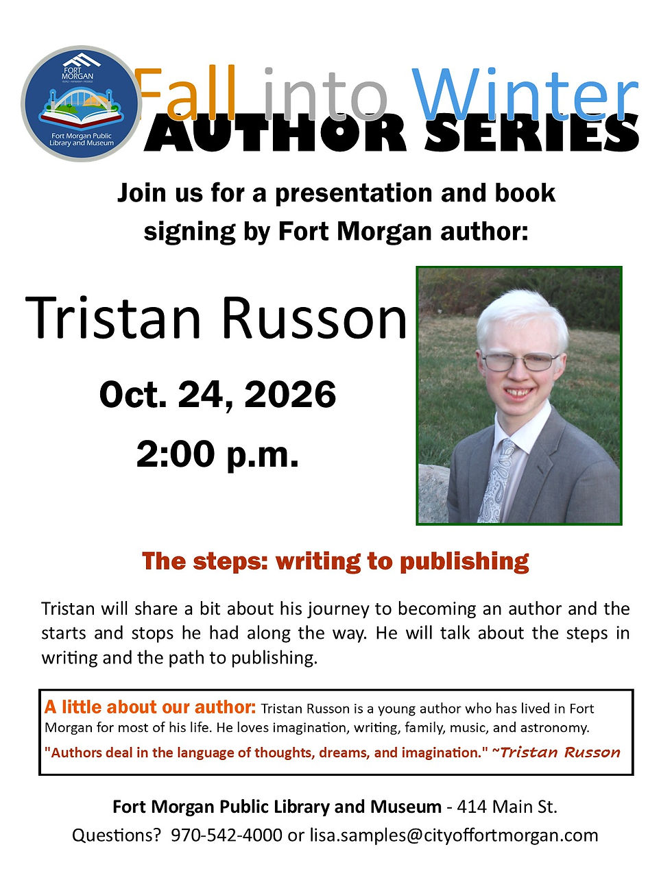 Fall into Winter Author Series- Tristan Russon