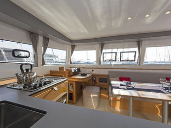 Excess 12 galley with practical layout, ample counter space, and natural light.