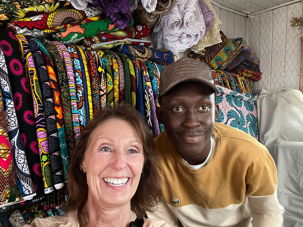 Fabric Shop owner and very nice and friendly. Told Jill it was his birthday.....just to get a sale.