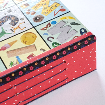 Thumbnail: spine of ABC junk journal in red