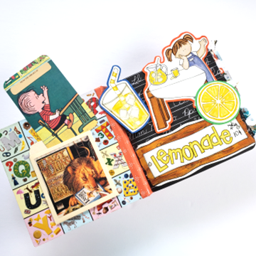 Thumbnail: inside pages of ABC junk journal in orange