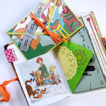 Thumbnail: Winnie the Pooh Junk Journal pages with stuffed envelope