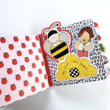 Thumbnail: inside pages of ABC junk journal in red