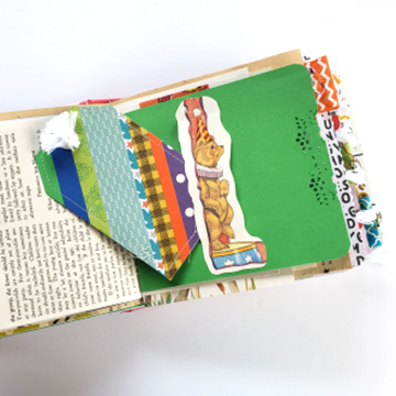 Thumbnail: inside pages of ABC junk journal in red