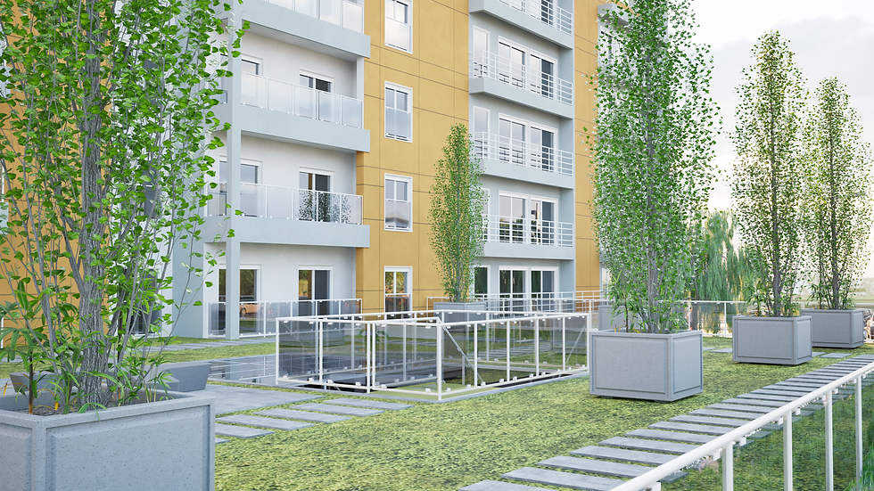 Foto 3D, vista de pátio interior