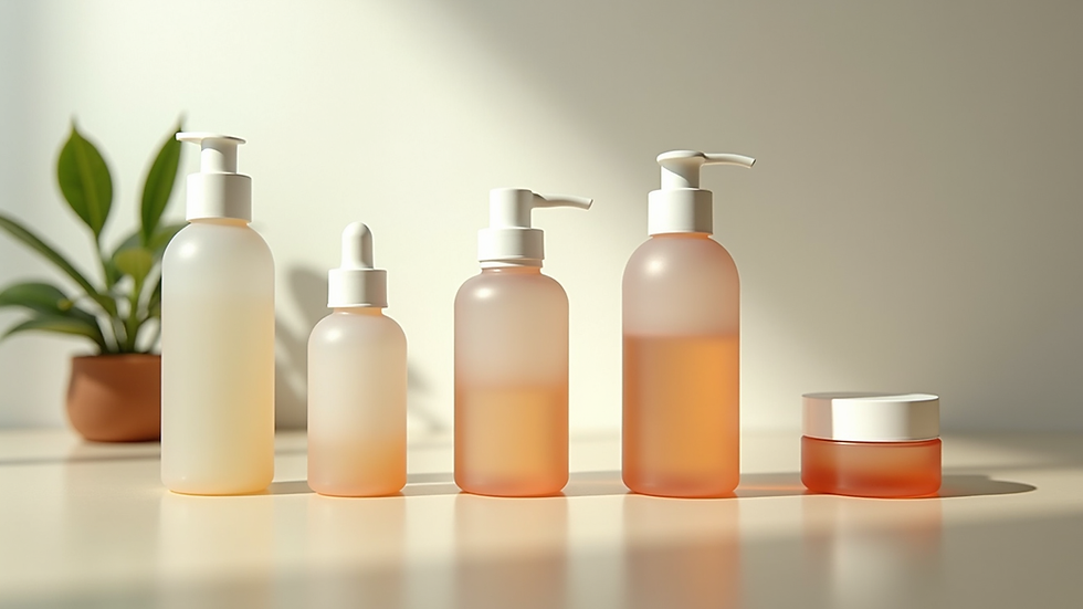 Close-up view of Japanese skincare bottles arranged neatly