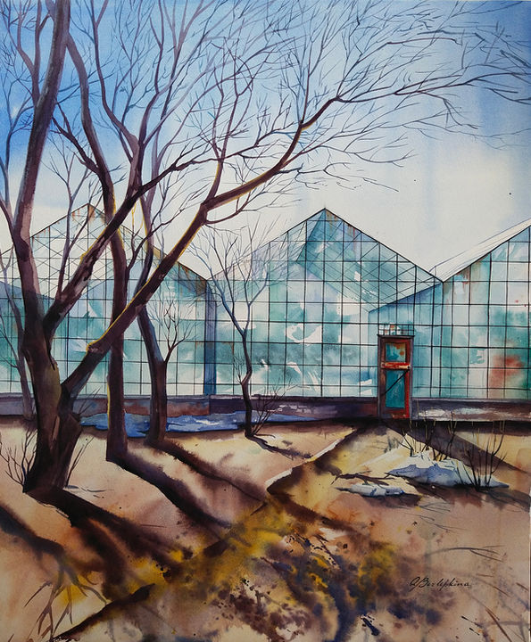 Greenhouse. Spring | Watercolor