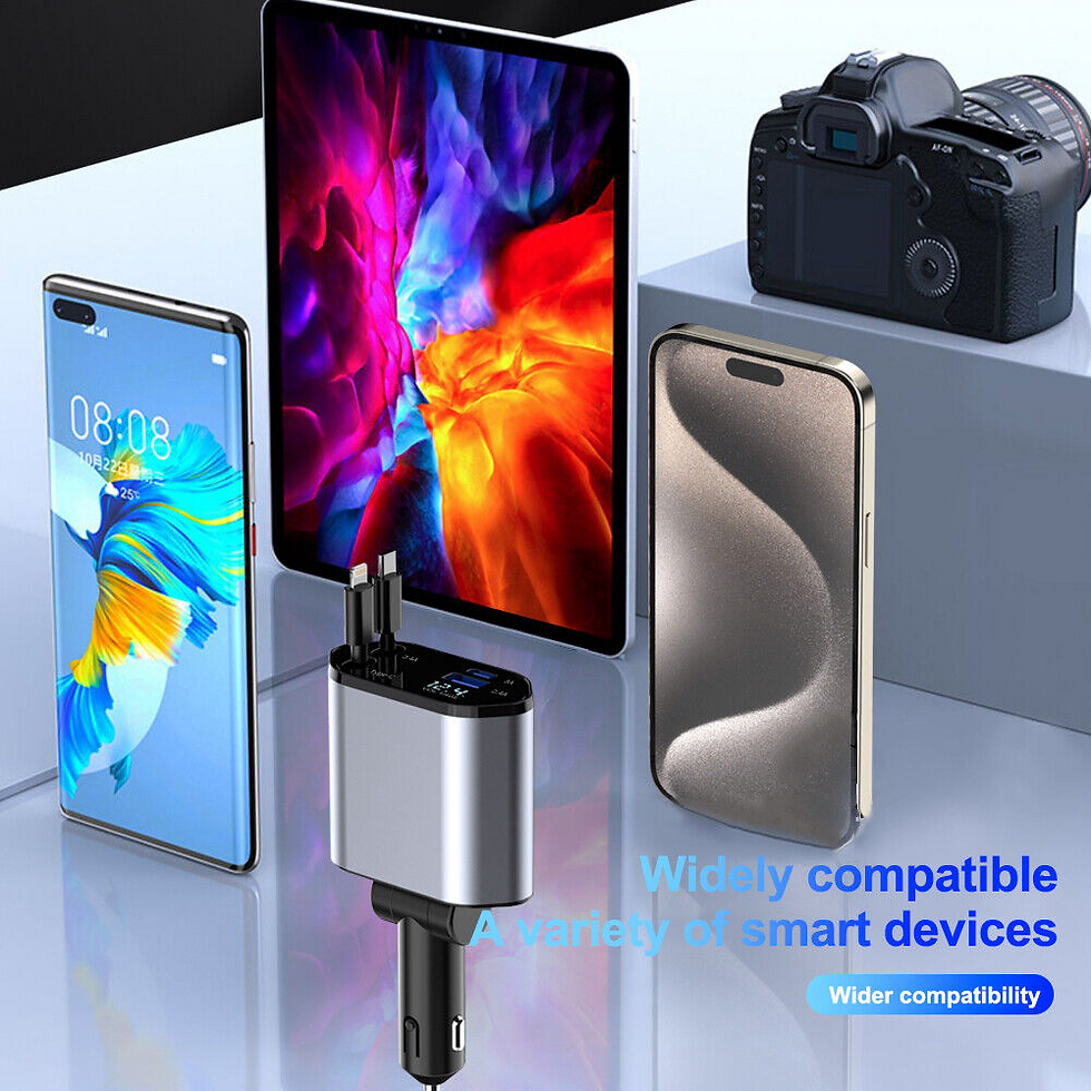 Thumbnail: Retractable Car Charger 4 in 1 Fast Car Phone Charger 120W With USB Type C Cable