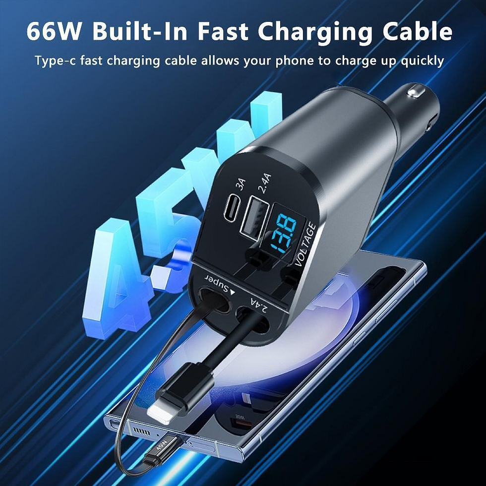 Thumbnail: Retractable Car Charger 4 in 1 Fast Car Phone Charger 120W With USB Type C Cable