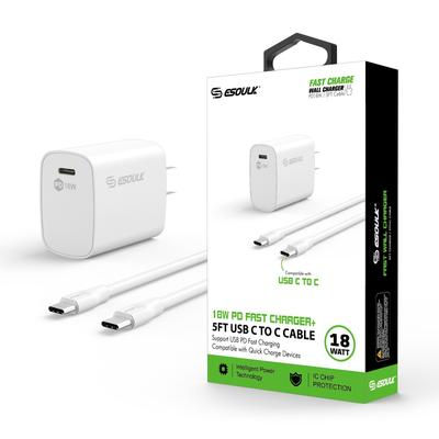 Thumbnail: Esoulk 18W PD Fast Charger Wall &amp; 5FT C To C Cable