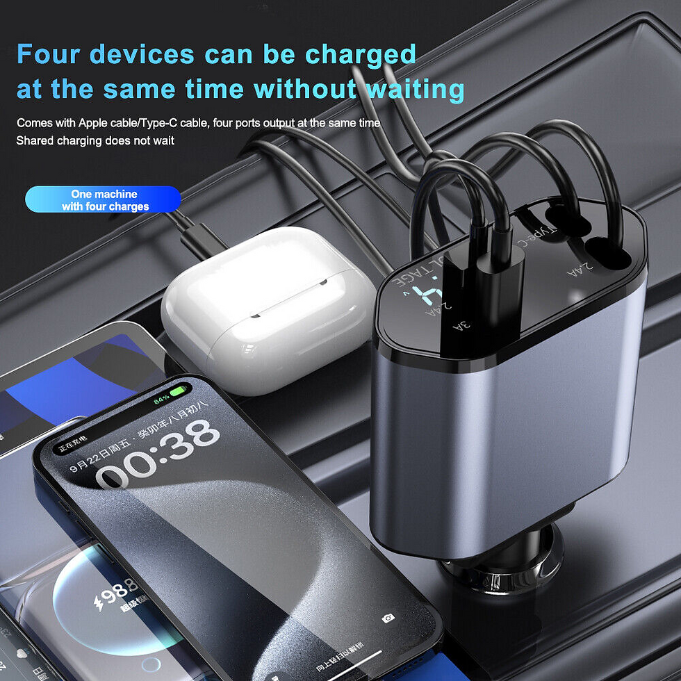 Thumbnail: Retractable Car Charger 4 in 1 Fast Car Phone Charger 120W With USB Type C Cable