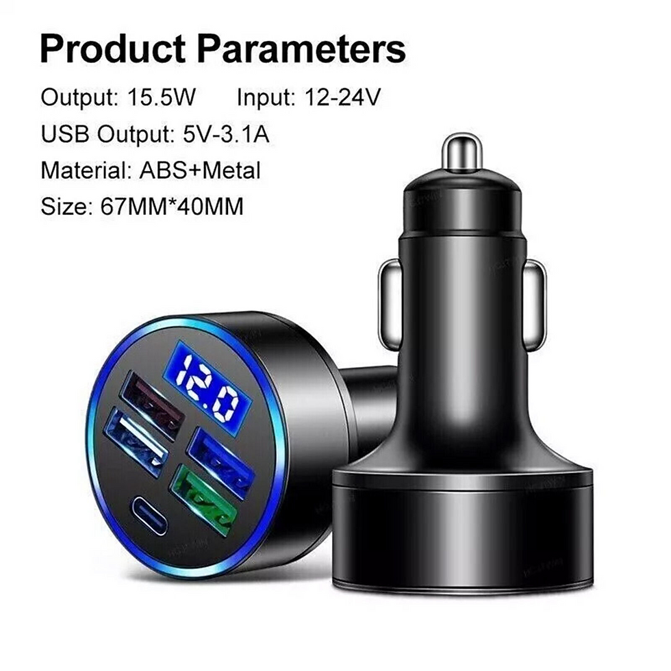 Thumbnail: 5 USB Port Super Fast Car Charger Adapter For iPhone Samsung Android Cell Phone
