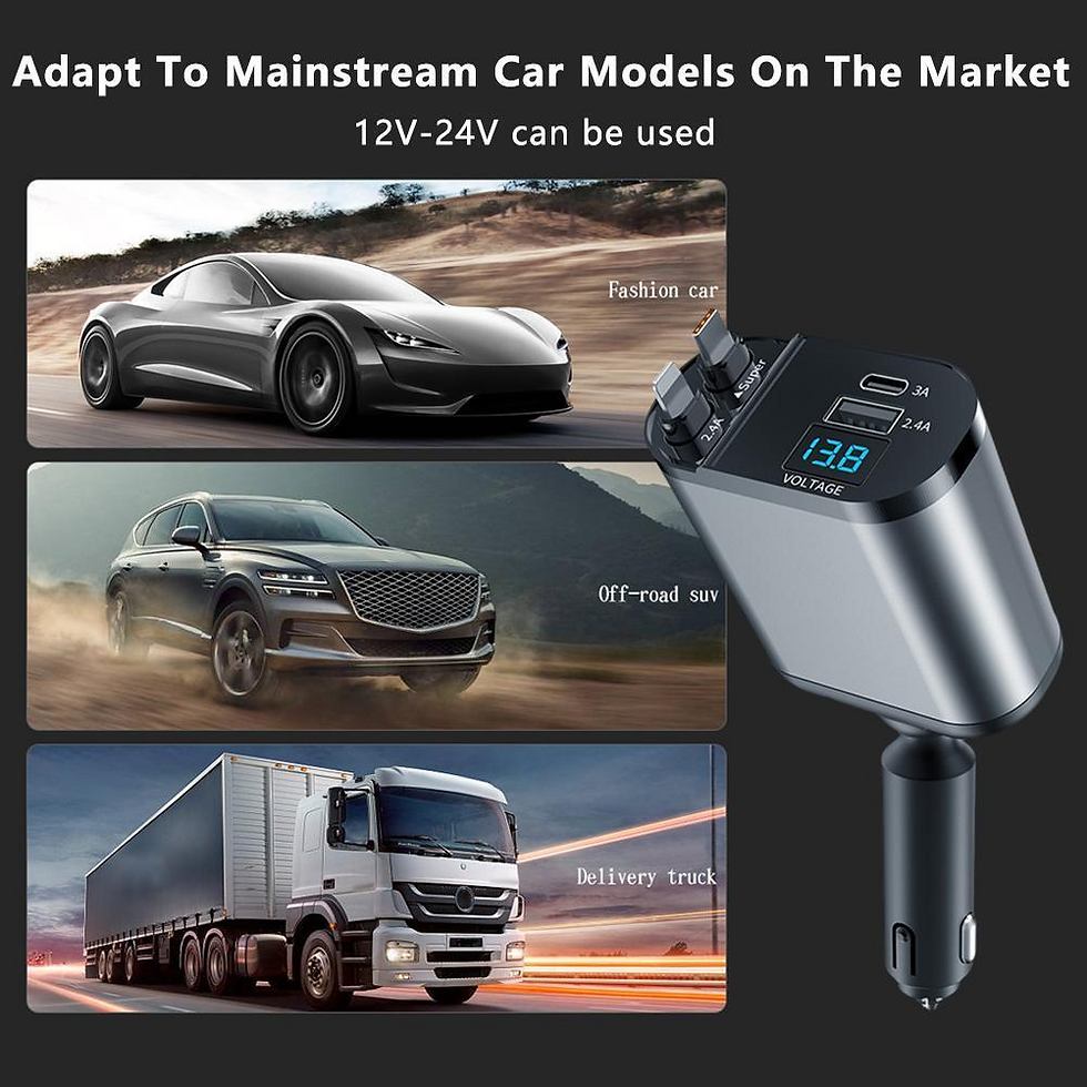 Thumbnail: Retractable Car Charger 4 in 1 Fast Car Phone Charger 120W With USB Type C Cable