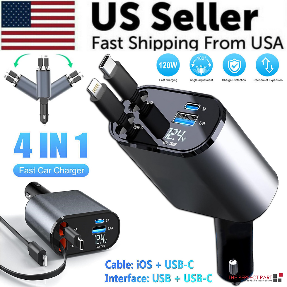 Thumbnail: Retractable Car Charger 4 in 1 Fast Car Phone Charger 120W With USB Type C Cable
