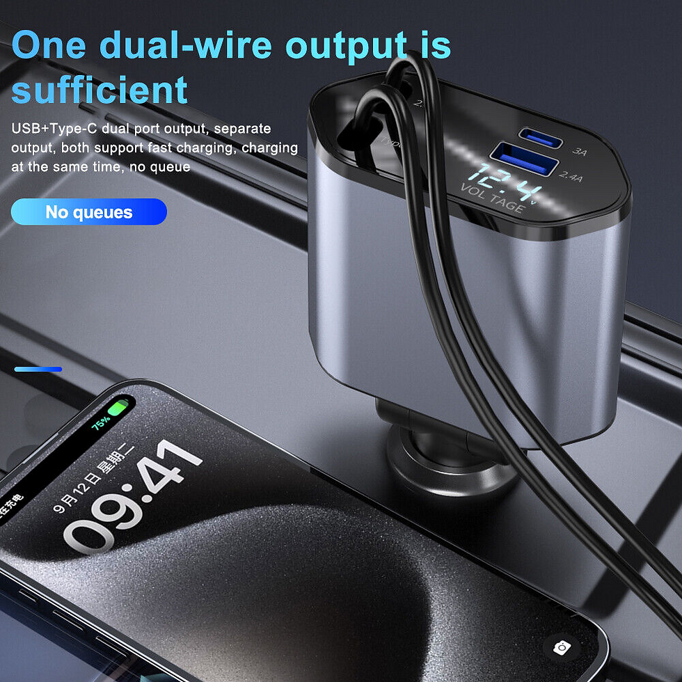 Thumbnail: Retractable Car Charger 4 in 1 Fast Car Phone Charger 120W With USB Type C Cable