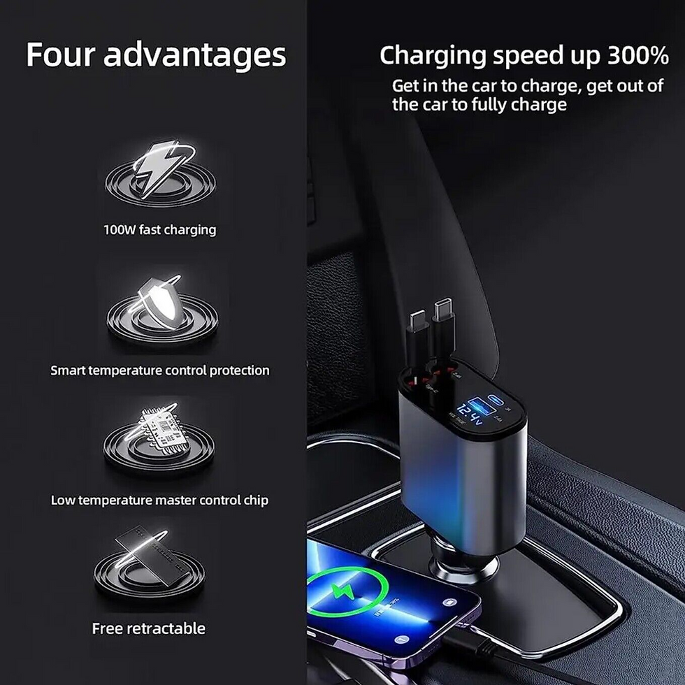 Thumbnail: Retractable Car Charger 4 in 1 Fast Car Phone Charger 120W With USB Type C Cable