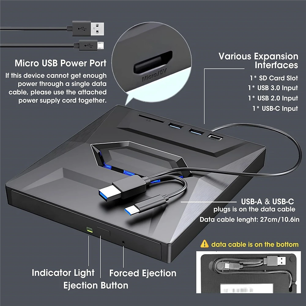 Thumbnail: External CD DVD Drive USB 3.0 Writer Burner Player for PC Laptop Windows 11 10