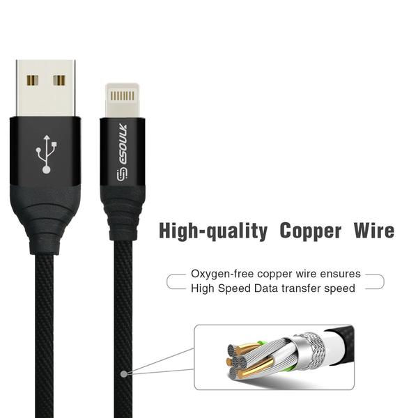 Thumbnail: Esoulk 2A Heavy Duty Braided USB Lightning Cable 2M (6.6f) Black