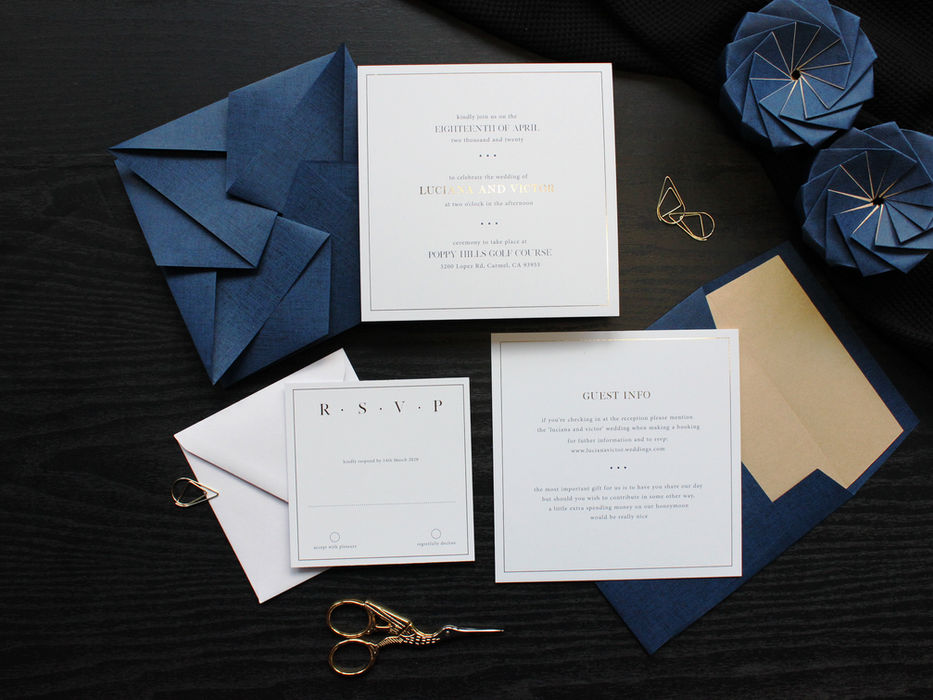 Navy Blue & Gold Origami Wedding Invite [1].JPG