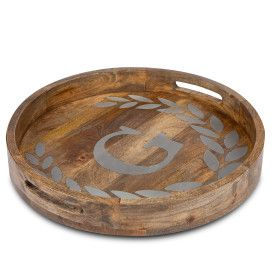 WOOD/METAL 20" ROUND TRAY "G"