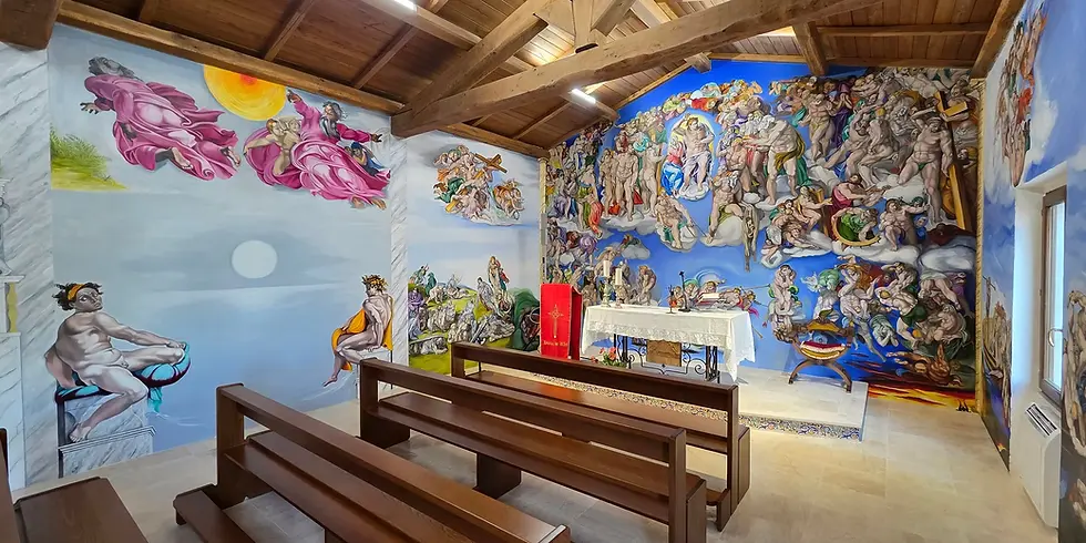 Michel Gardey fresco, Behind the scenes of the fresco, Piccola Sistina, Porto Pozzo, San Tommaso, Sistine Chapel, Michelangelo, Last Judgment, monumental fresco, mural painting, Sardinia