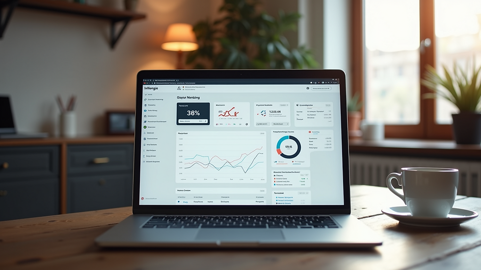 Eye-level view of a laptop screen showing influencer marketing dashboard