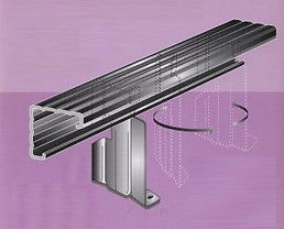 A silver metal cavity rail bracket with pre-drilled screw holes designed for securing architectural wall cladding systems