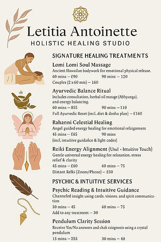 Healing and massage treatment prices