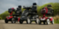 Three mobility scooters, red and black
