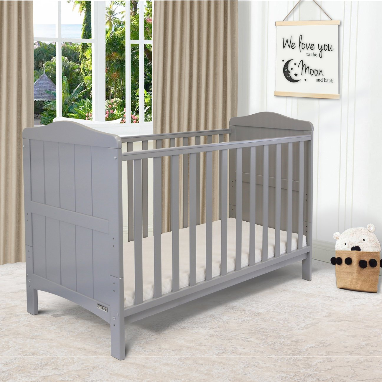 grey wood cot