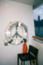 tropical themed party reception event on a yacht in chelsea piers, nyc with a view of the manhattan skyline. boat party details on 35mm film
