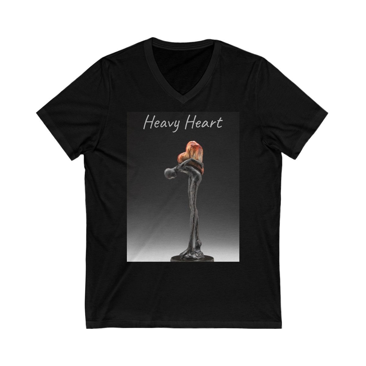 V-Neck Tee Heavy Heart Sculpture by Lorri Acott