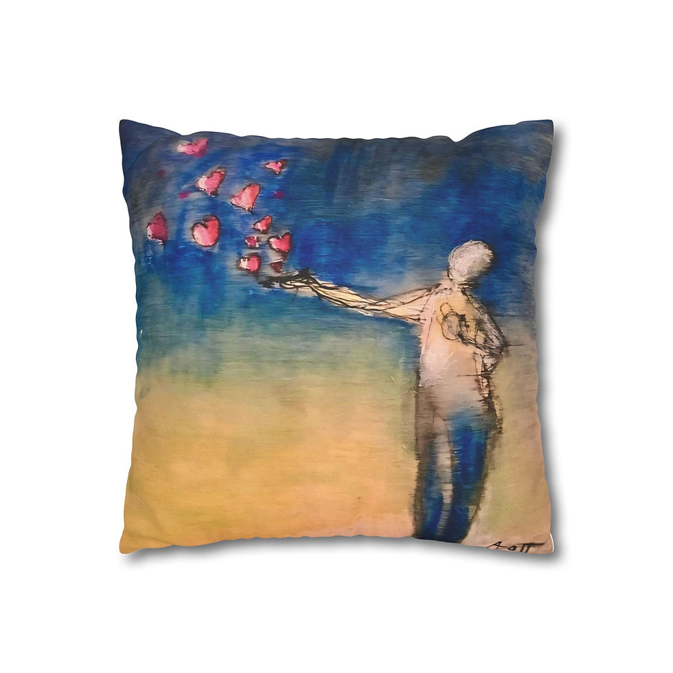 Thumbnail: Sending Love Throw Pillow — Artful Figure Releasing Hearts Square Pillowcase