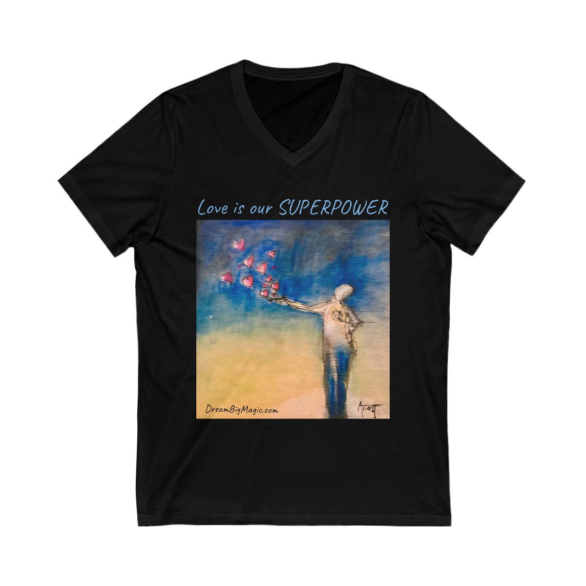 V-Neck Tee Love is our Super Power by Lorri
