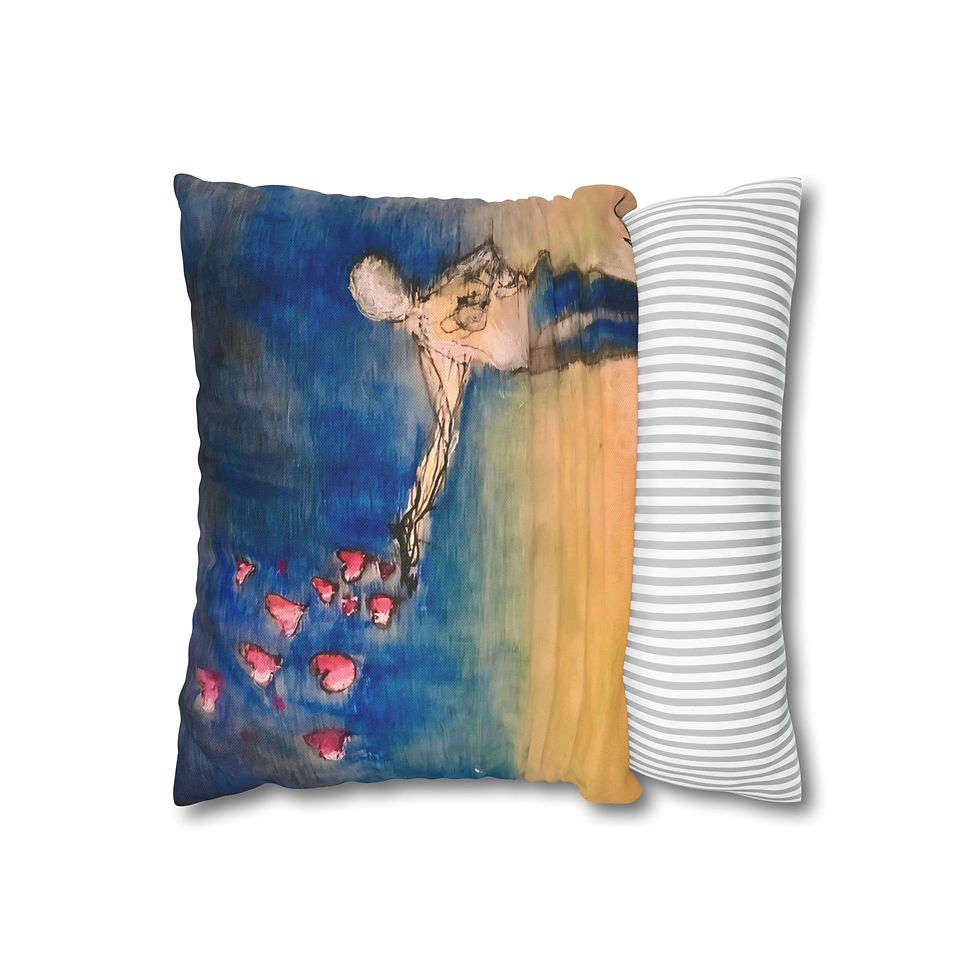 Thumbnail: Sending Love Throw Pillow — Artful Figure Releasing Hearts Square Pillowcase