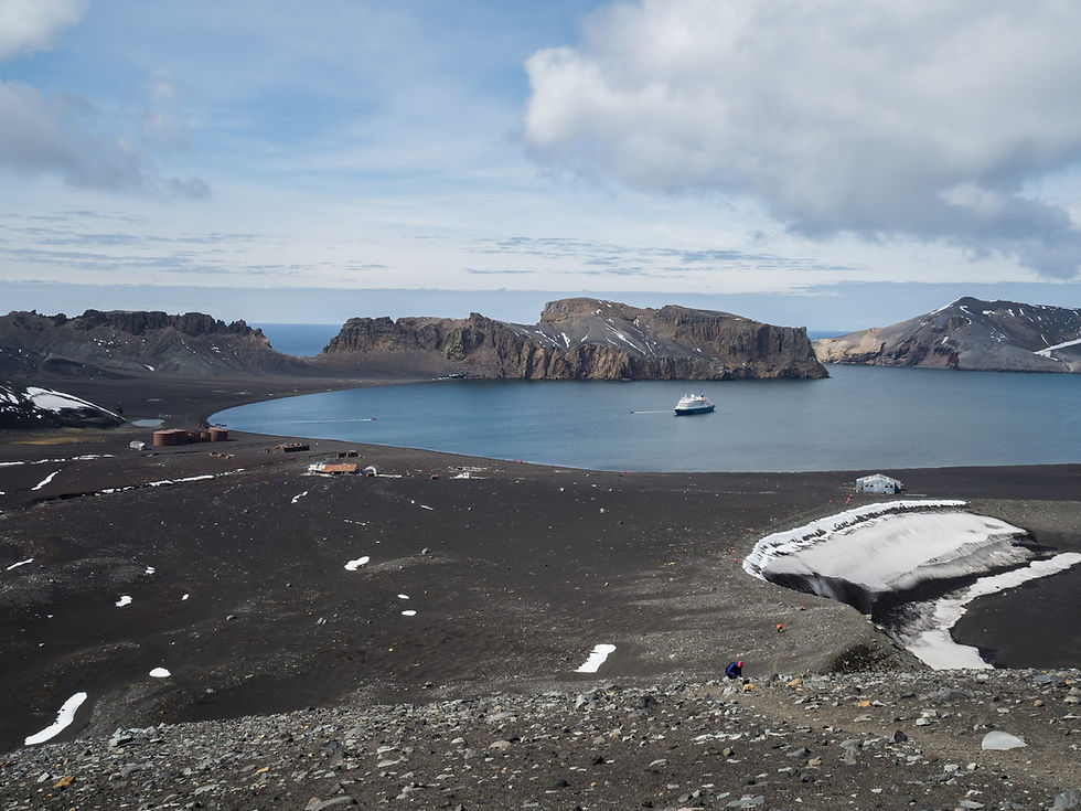 The MV Sea Spirit harbors in Deception Island
