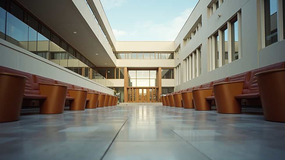Eye-level view of a serene family court building