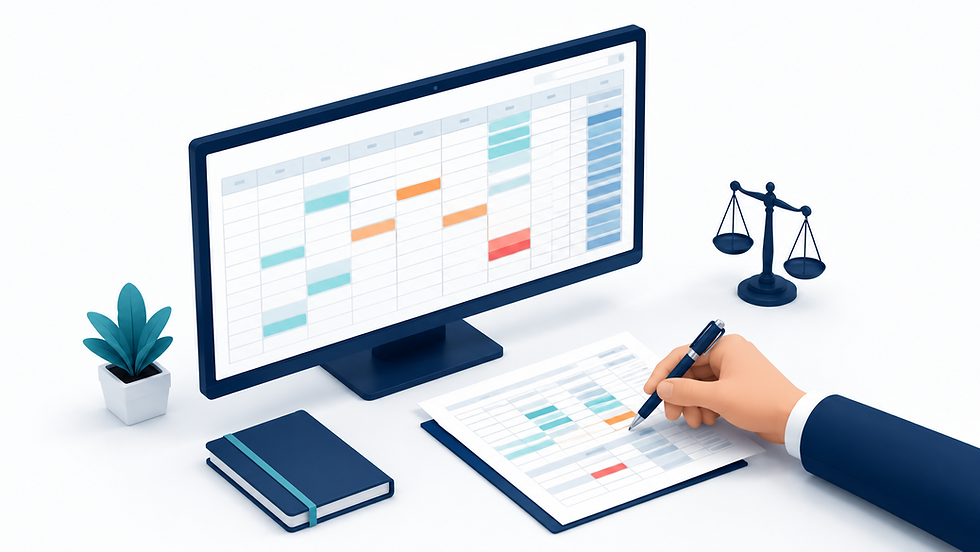 Excel-Tabelle mit farbig hervorgehobenen Zellen auf einem Computerbildschirm