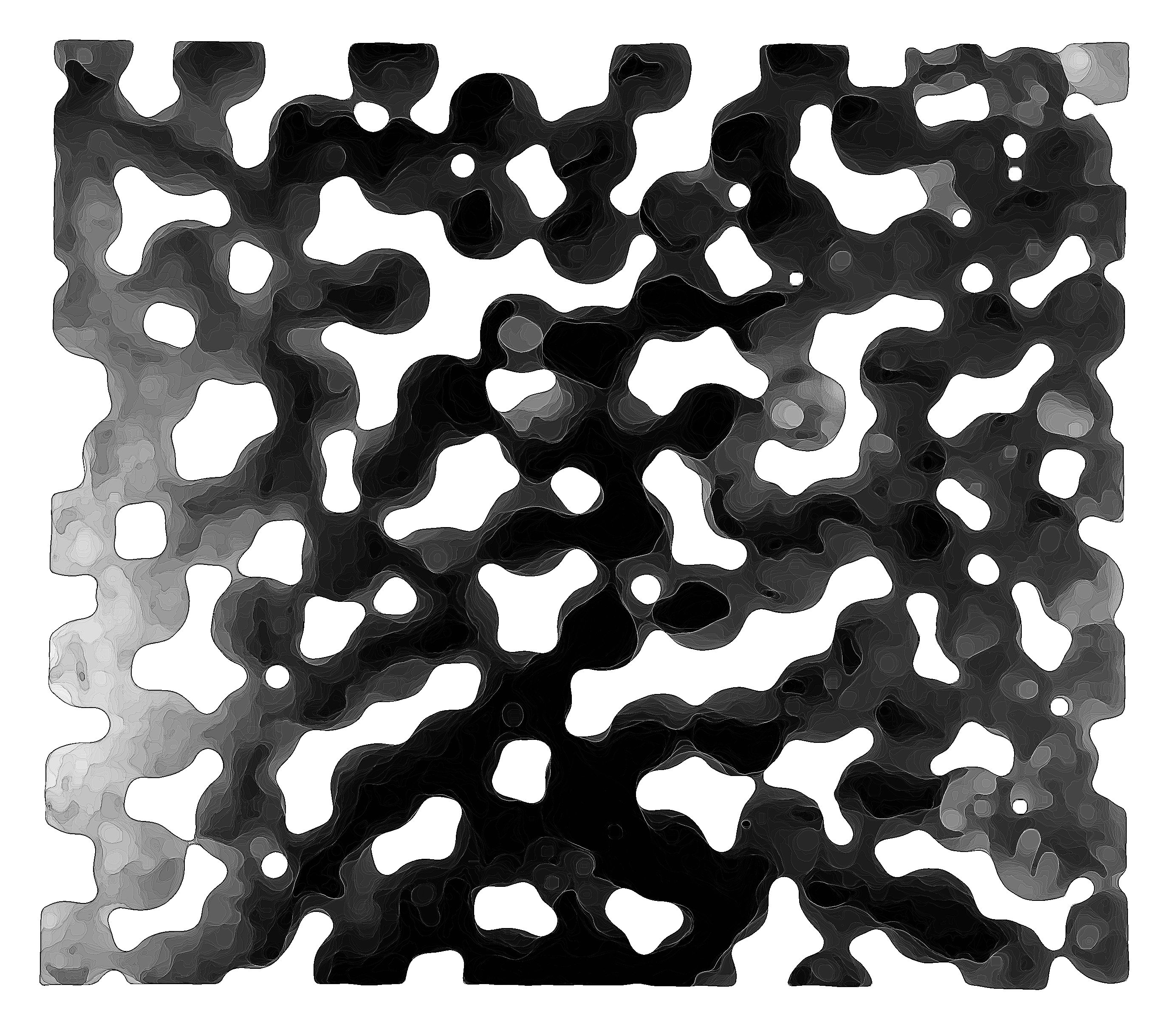 Monochrome abstract in Chinese ink inspired by the grains left after a distillation process.