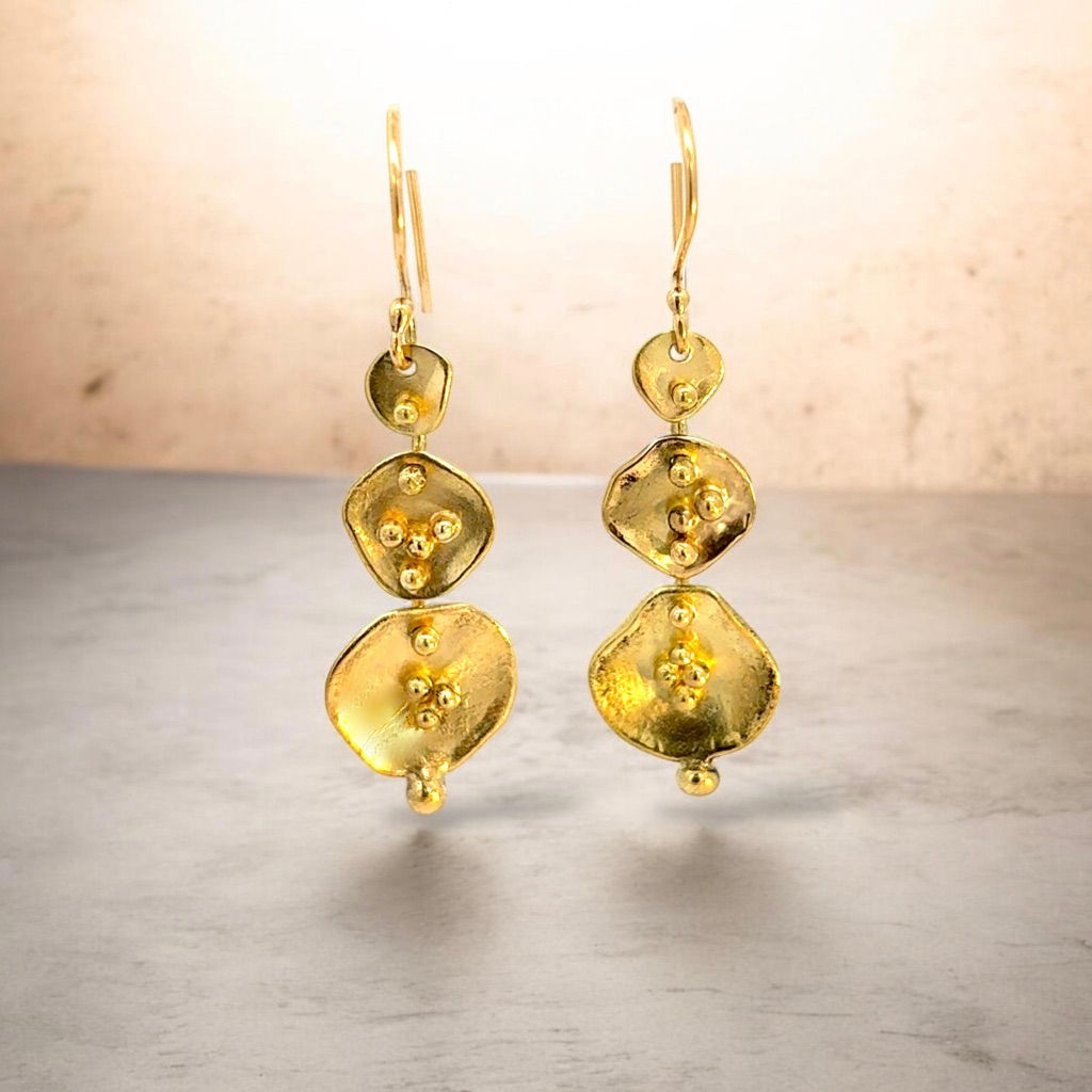Seafoam three-tier 18k Gold Earrings