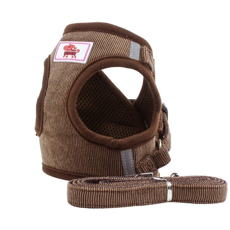 Thumbnail: Small Puppy Harness Breathable Corduroy Straps Pet Walking Harness DHBL22013
