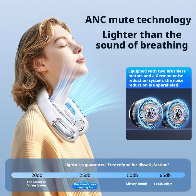 Thumbnail: NEW Portable USB Hanging Neck Fan Portable Bladeless Mini Rechargeable Mute LED 