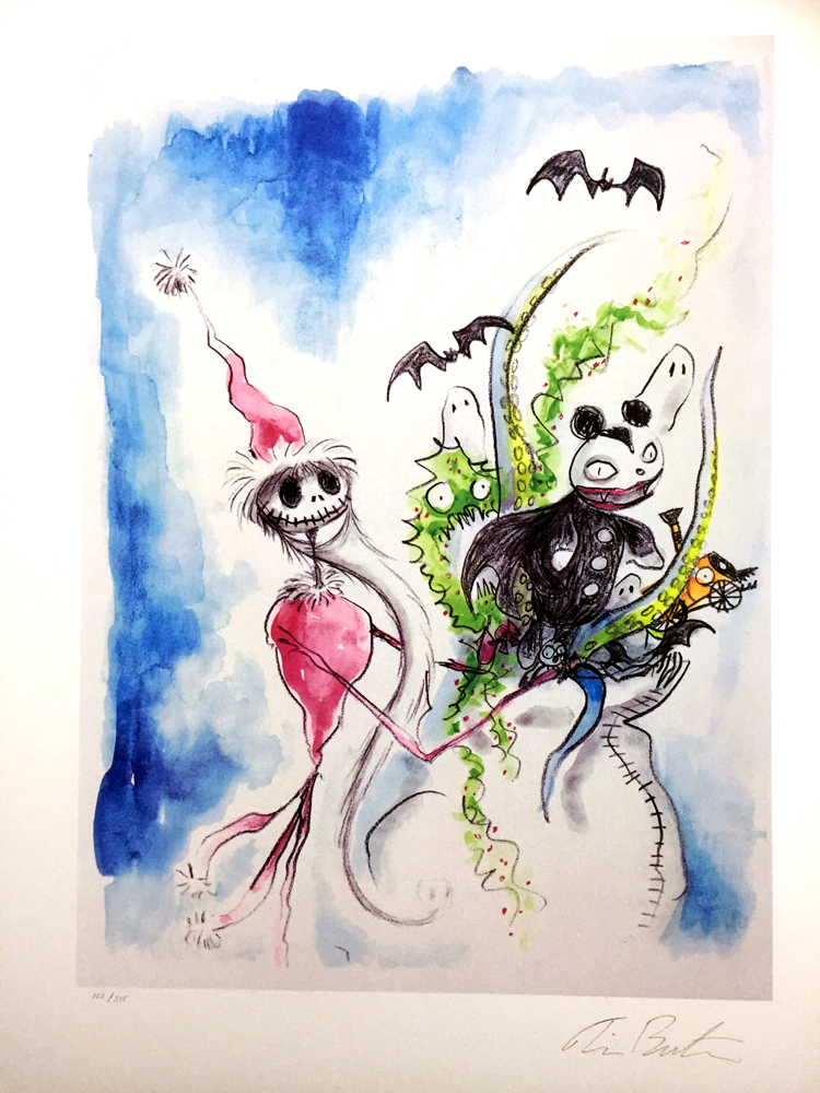 Desenho original de Burton usado para ilustrar o poema “The Nightmare Before Christmas”.